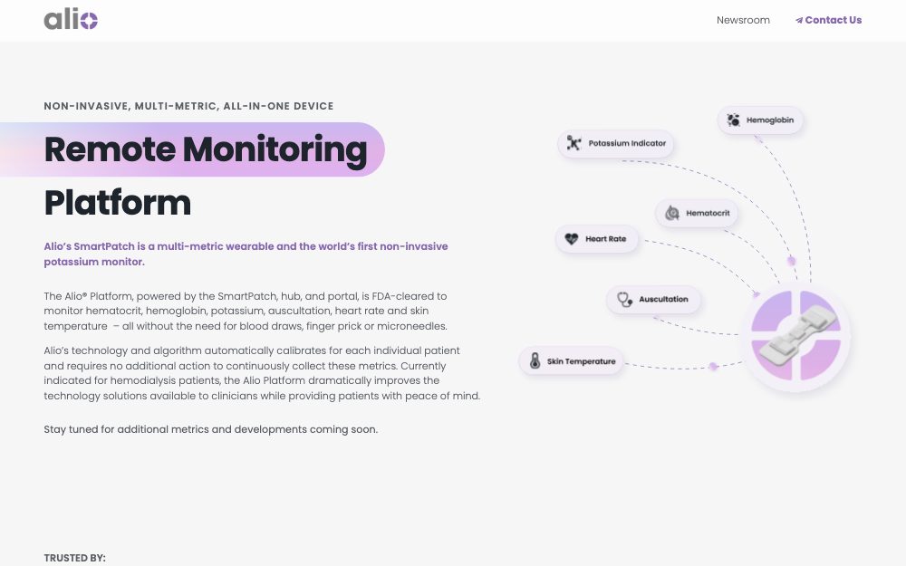 Alio remote monitoring platform homepage