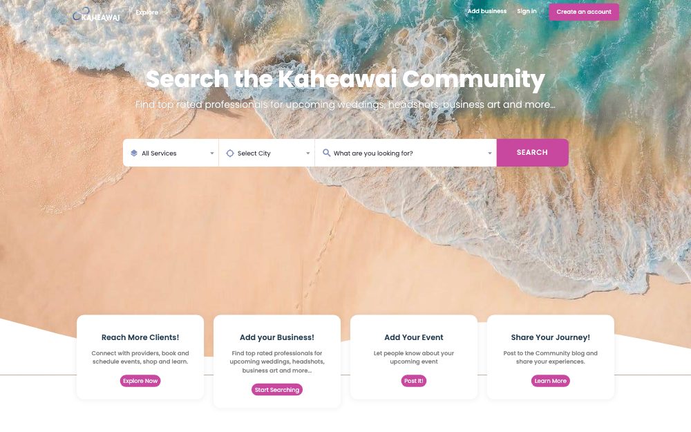 Kaheawai community marketplace homepage